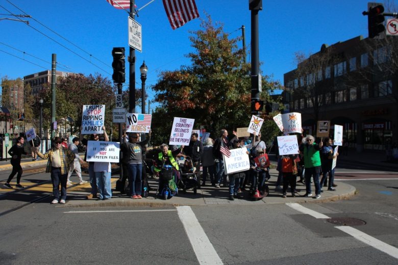 ‘We’re everywhere’: At Brookline’s No Kings rally, crowd fills Coolidge Corner to protest Trump